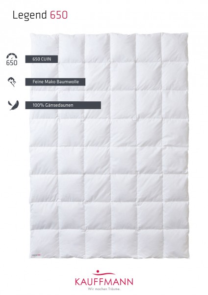 Kauffmann Legend 650 medium Daunendecke Ganzjahresdecke 200x220cm Sonderpreis