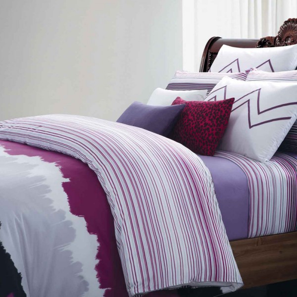 3tlg. Mako Satin Bettwaesche Jeunesse dorée Stylish Stripe Violett