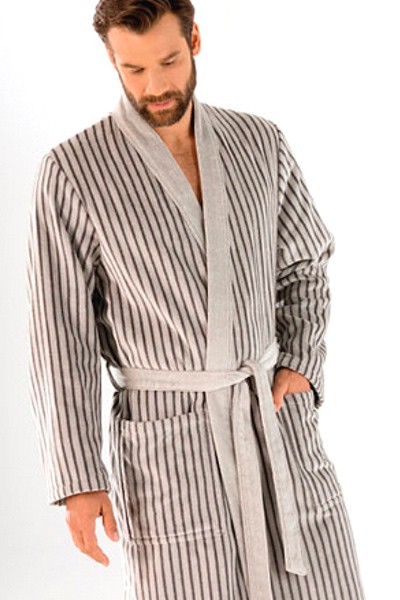 Cawö Herren Bademantel 4883-77 Kimono silber 125cm