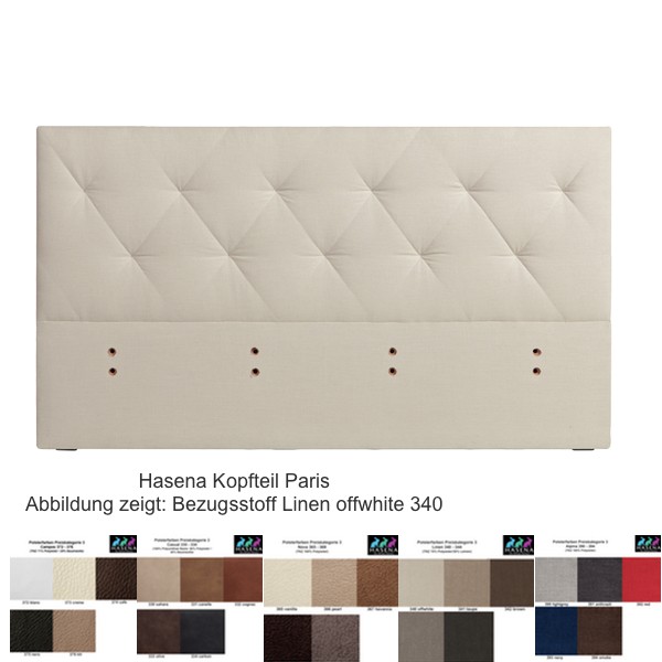 Hasena Paris L Kopfteil f. Boxspringbett 180cm Breite gepolstert Bezug: 660-Ranch stone Widerruf aus